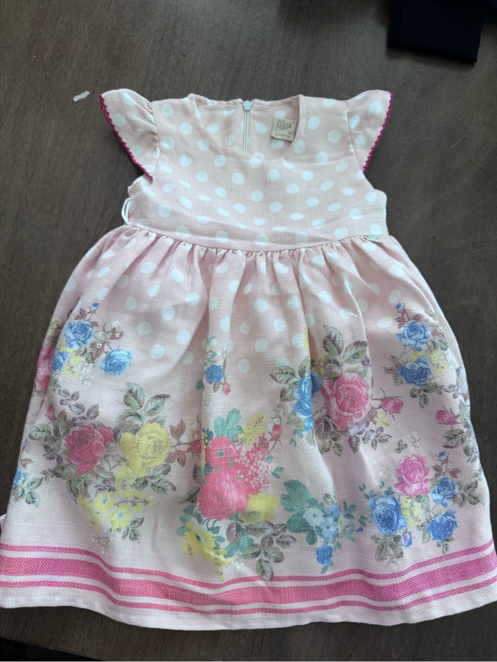 Baby Girls Pink Polka Dot Floral Dress